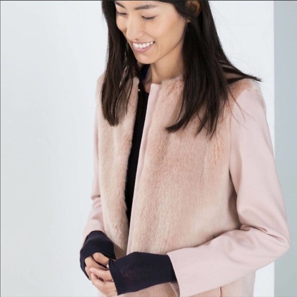 Zara pink wool peacoat faux fur S blogger fave Small - Picture 14 of 14